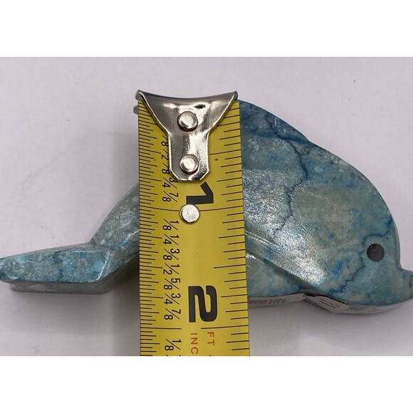 2 VTG  Blue Marble Hand Carved Dolphin Figurines Small Paperweights Desk Pieces - Picture 14 of 14